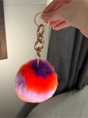 Faux Fur Pom Pom Keychain - Red, Purple & Pink